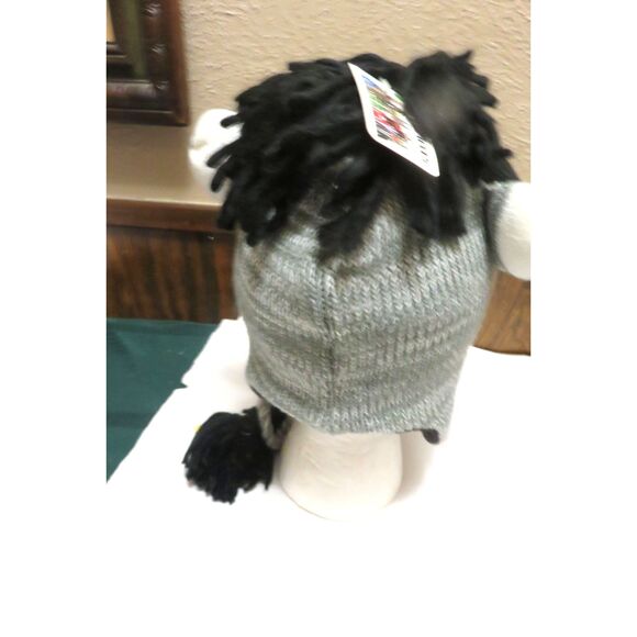 NWT GREY SOCK MONKEY HAT Knit ADULT classic black lining costume - Picture 4 of 6
